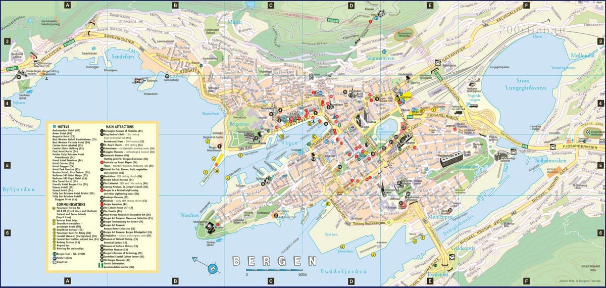 вулиця карті бергена, Норвегія